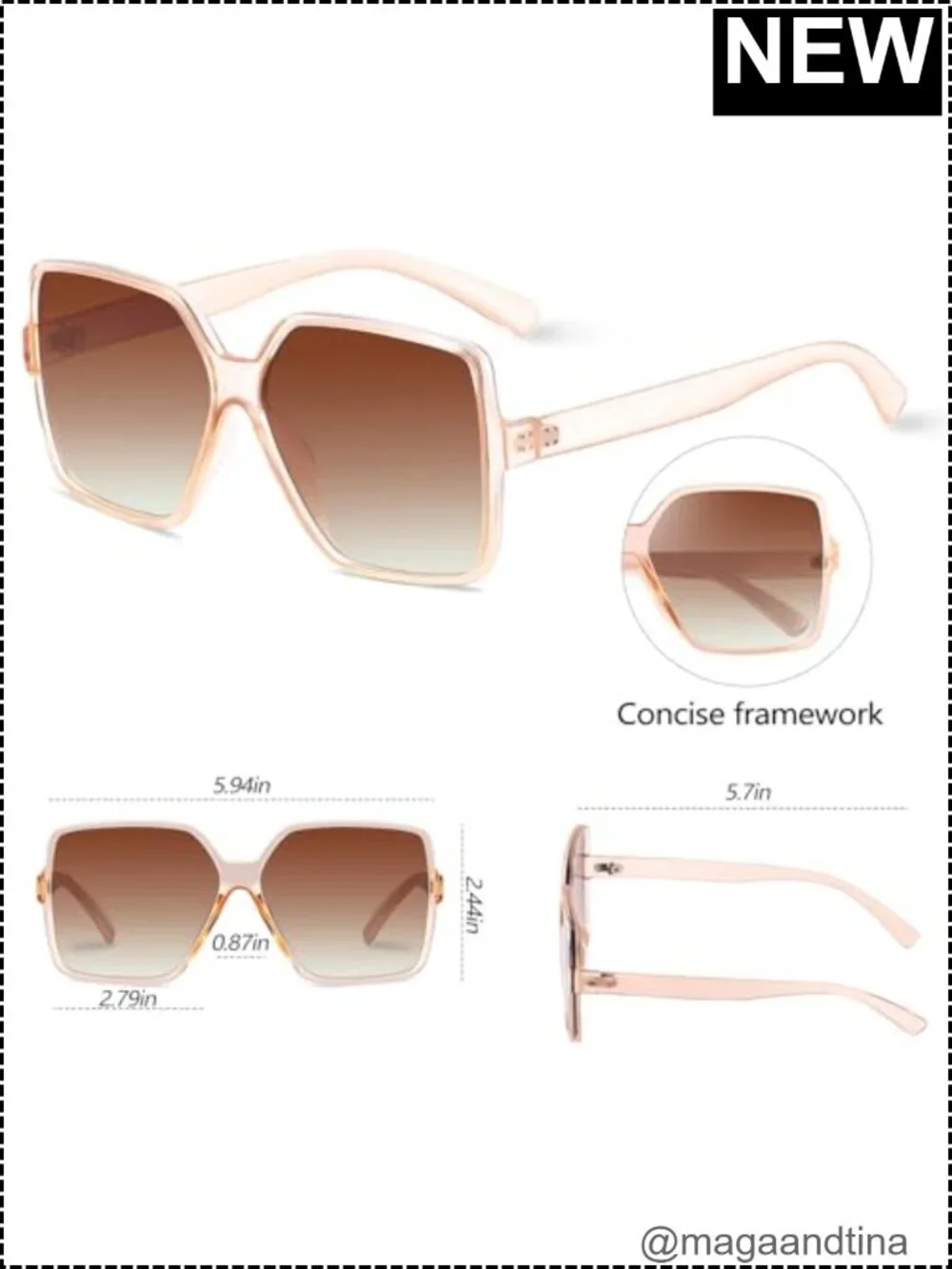 Oversized Square Sunglasses UV400 Protection Unisex Fashion Shades
